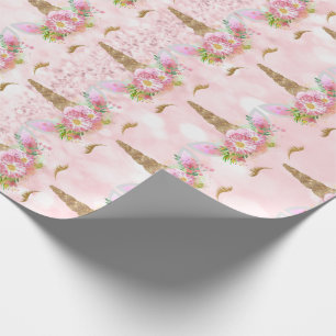 Unicorn Blush Glitter Pink Floral Princess Cadeaupapier