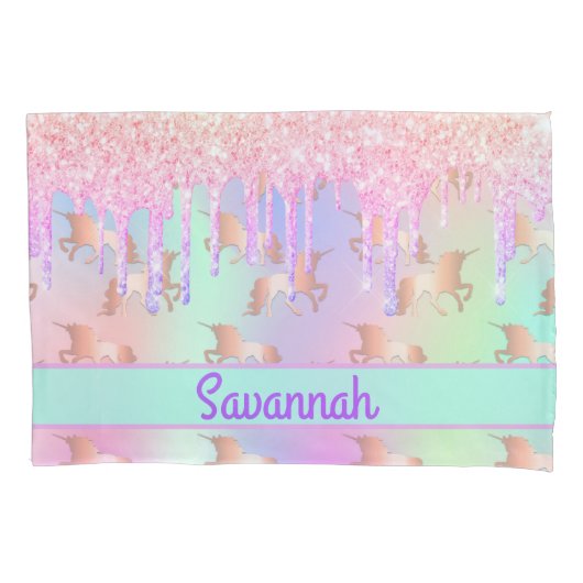 Unicorn blush roze glitter druppelt monogram kussensloop (Voorkant)