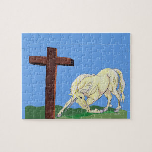 Unicorn bocht om Christelijke puzzel te kruisen Legpuzzel