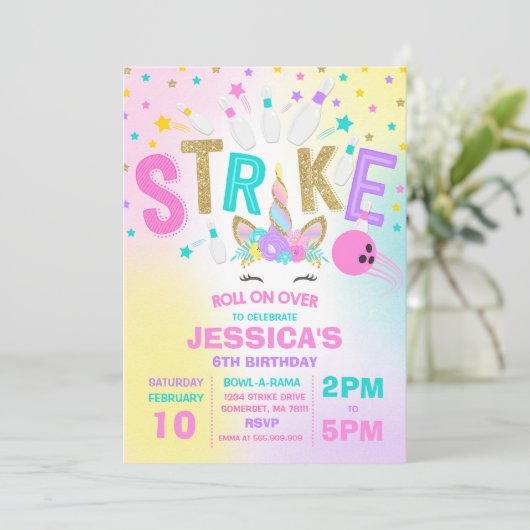 Unicorn Bowling Invitation Bowling fête d'annivers (Debout devant)