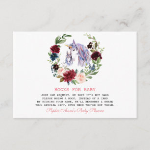 Unicorn Burgundy Flowers boekt Baby shower Informatiekaartje