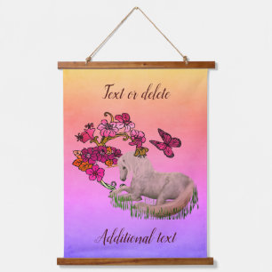 Unicorn Butterflies en Flowers, gepersonaliseerd Hangend Wandkleed