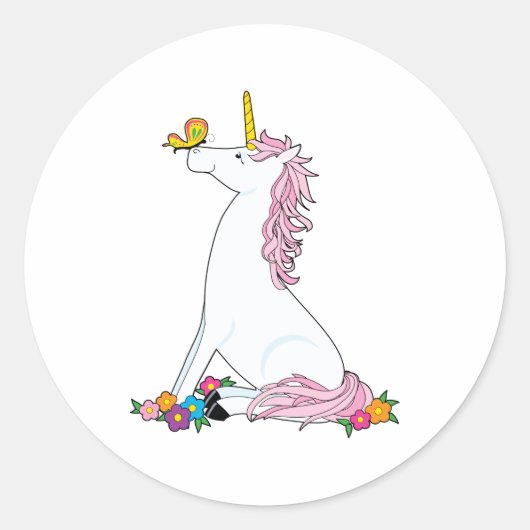 Unicorn Butterfly Ronde Sticker (Voorkant)
