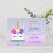 Unicorn Cake Anniversaire Invitation Pink Purple G (Debout devant)