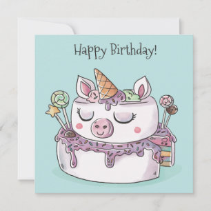 Unicorn Cake Happy Birthday Holiday Kaart