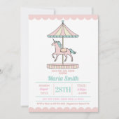 Unicorn Carousel Baby shower Invitation Pink Mint (Devant)