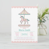 Unicorn Carousel Baby shower Invitation Pink Mint (Debout devant)
