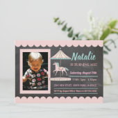 Unicorn Carousel Birthday Noite Pink Foto Chalk Kaart (Staand voorkant)