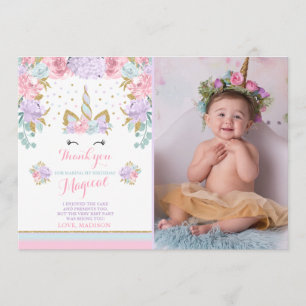 Unicorn Carte de remerciements Pink Gold Magical U