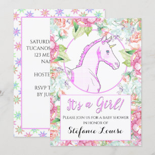 Unicorn Cartoon Pink Tarta Het is een meisje! Kaart