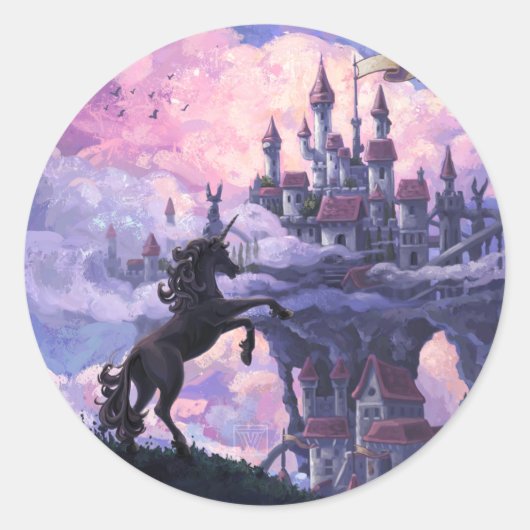 Unicorn Castle Ronde Sticker (Voorkant)