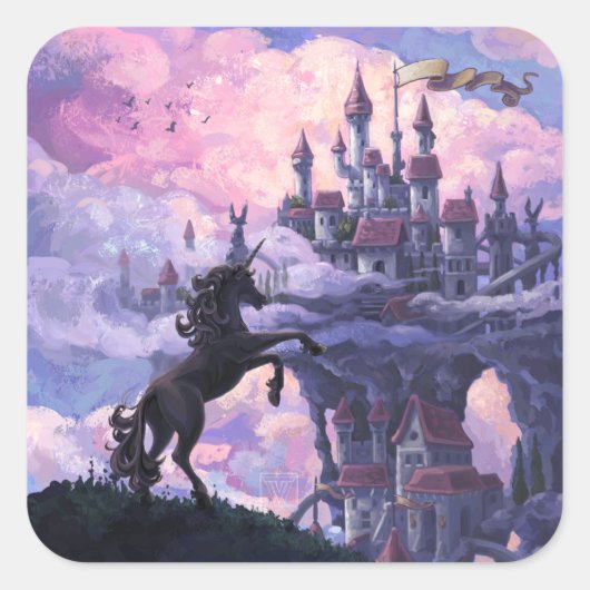Unicorn Castle Vierkante Sticker (Voorkant)