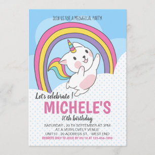 Unicorn Cat Rainbow Uitnodiging