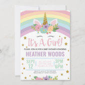Unicorn C'est une fille Baby shower Invitation (Devant)