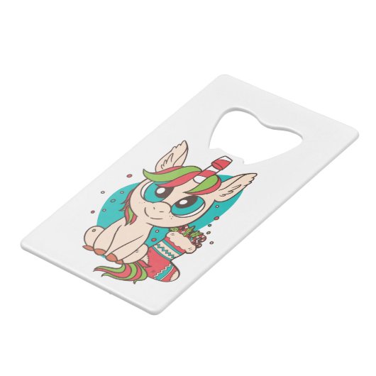 Unicorn Christmas Kredietkaart Flessenopener (Achterkant Gekanteld)