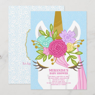 Unicorn Close-up Baby shower Invitation Kaart
