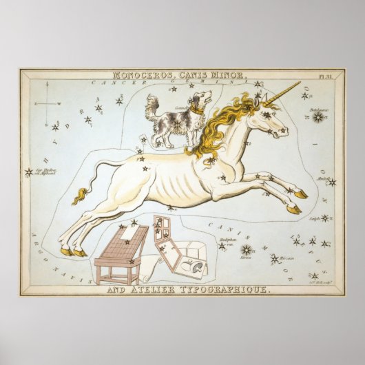  Unicorn Constellation Map (1825) Poster (Voorkant)