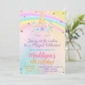 Unicorn couleurs pastel Fille invitation d'anniver (Debout devant)