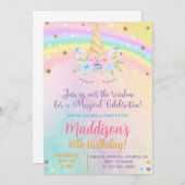 Unicorn couleurs pastel Fille invitation d'anniver (Devant / Derrière)