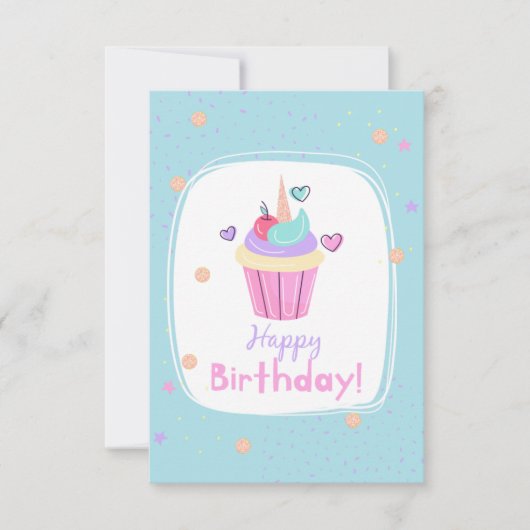 Unicorn Cupcake Birthday Card Kaart (Voorkant)
