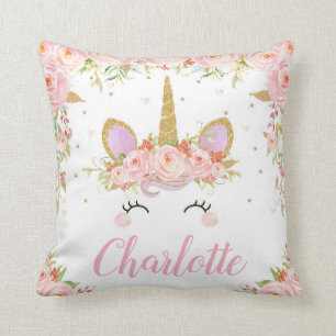 Unicorn Cushion Name Nursery Kinder Room Decor Roz Kussen