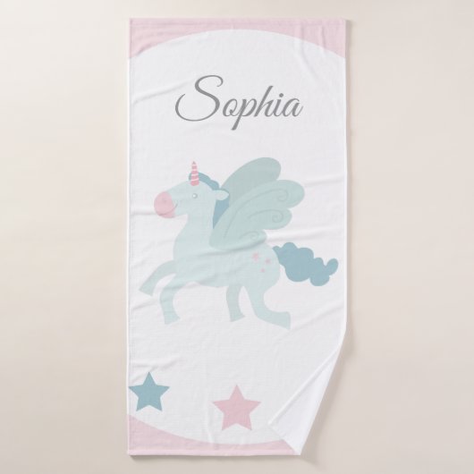 Unicorn Custom Name Cute Pink Blue  (Serviette de bain)