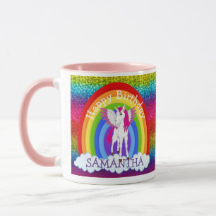 Unicorn Cute Happy BIRTHDAY Rainbow Glitter Mok