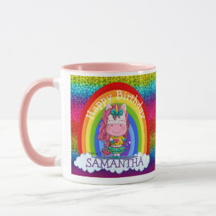 Unicorn Cute Happy BIRTHDAY Rainbow Glitter Mok