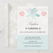 Unicorn Cute Pink Blue Birthday Party Invitation (Devant / Derrière)