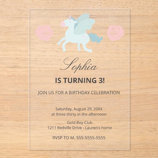 Unicorn Cute Pink Blue Birthday Party Invitation (Recto)