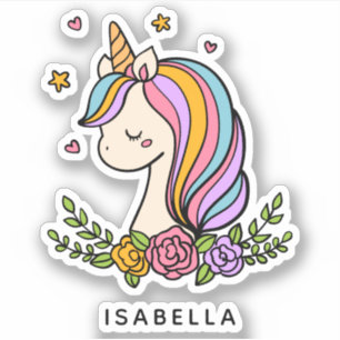 Unicorn Cute Whimsical Girly Persoonlijke naam Sticker