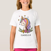 Unicorn Cute Whimsical Girly Persoonlijke naam T-shirt (Voorkant)