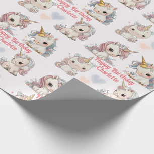 Unicorn Cuteness Overload Naam toevoegen Verjaarda Cadeaupapier