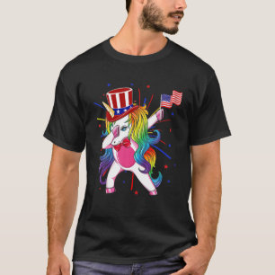 Unicorn Dabbing 4e juli vuurwerk Happy America T-shirt