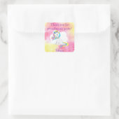 Unicorn Dank u Roze en Gele Waterverf Vierkante Sticker (Tas)