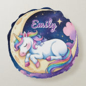 Unicorn de lune ronde Coussin - Nom modifiable (Dos)