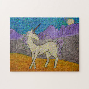 Unicorn die terugkijkt naar de maan legpuzzel