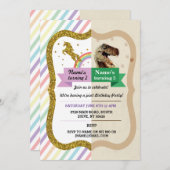 Unicorn & Dinosaur Invitations Garçon fille Annive (Devant / Derrière)