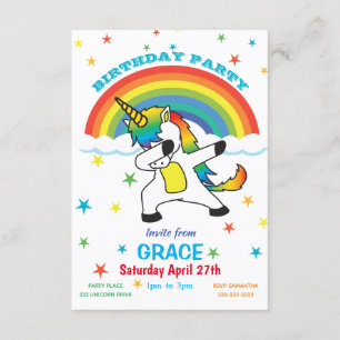 Unicorn Doing the Dab Rainbow & Stars Invitation