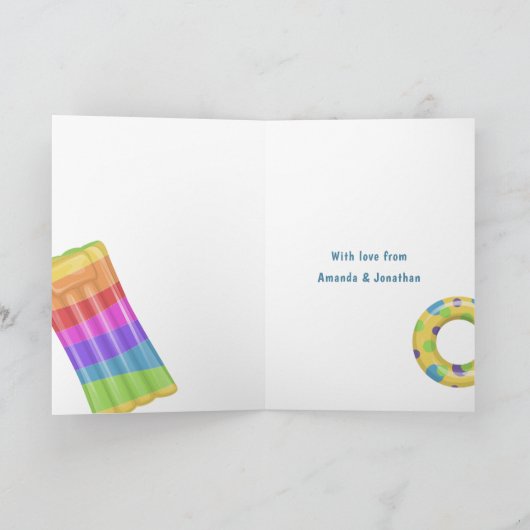 Unicorn Dolphin Floatie Pool Birthday Greeting Kaart (Binnen)