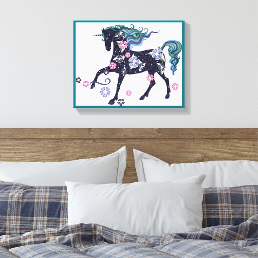 Unicorn - Donkerblauw Canvas Afdruk (Insitu (Slaapkamer))