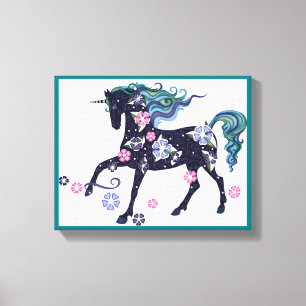 Unicorn - Donkerblauw Canvas Afdruk