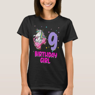 Unicorn Donut 9th Birthday Girl Love Funny 9 Yrd T-shirt