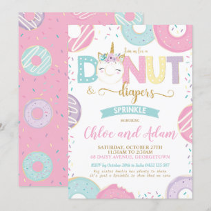 Unicorn Donut and Diapers Baby Sprinkle Shower Kaart