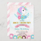 Unicorn Donut groeit op met feestuitnodiging Kaart (Voorkant / Achterkant)