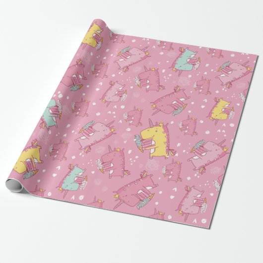 Unicorn Doodle Pattern Cadeaupapier (Uitgerold)