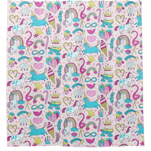 Unicorn Doodle Pattern Douchegordijn (Voorkant)