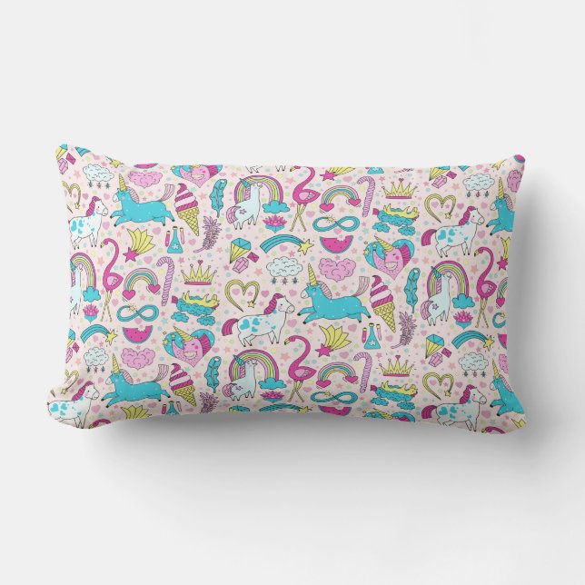 Unicorn Doodle Pattern Kussen (Voorkant)