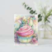 Unicorn Dragon With Cupcake and Flowers Briefkaart (Staand voorkant)