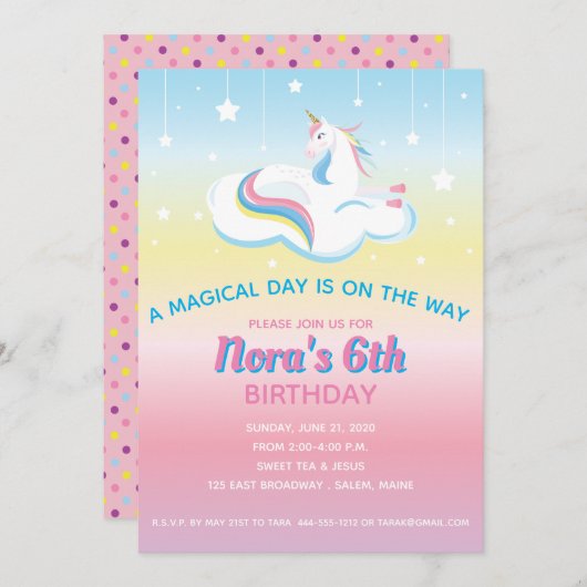Unicorn Dream Birthday Uitnodiging (Voorkant / Achterkant)